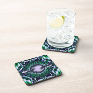 Meg   Green and Blue Fractal Art Coaster
