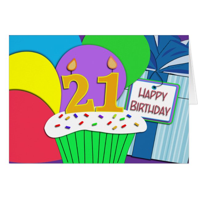 Mega Happy 21st Birthday Card (Front Horizontal)