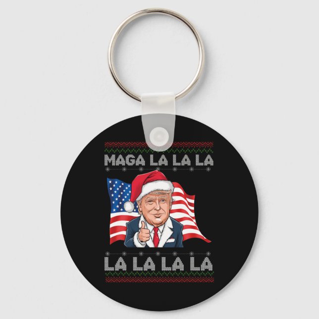 Mega La La La Donald Trump Potus 47 Ugly Christmas Key Ring (Front)