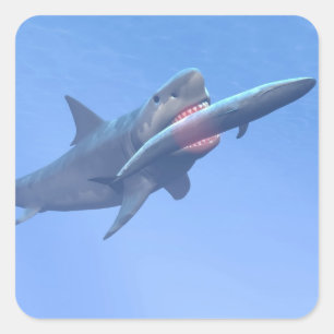 Megalodon eating a whale square sticker