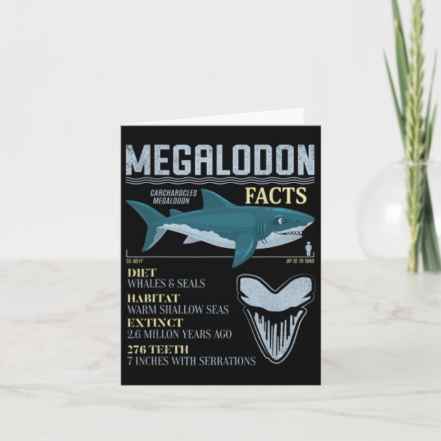 Megalodon Facts Meg Prehistoric Shark Tooth Fossil Card (Front)
