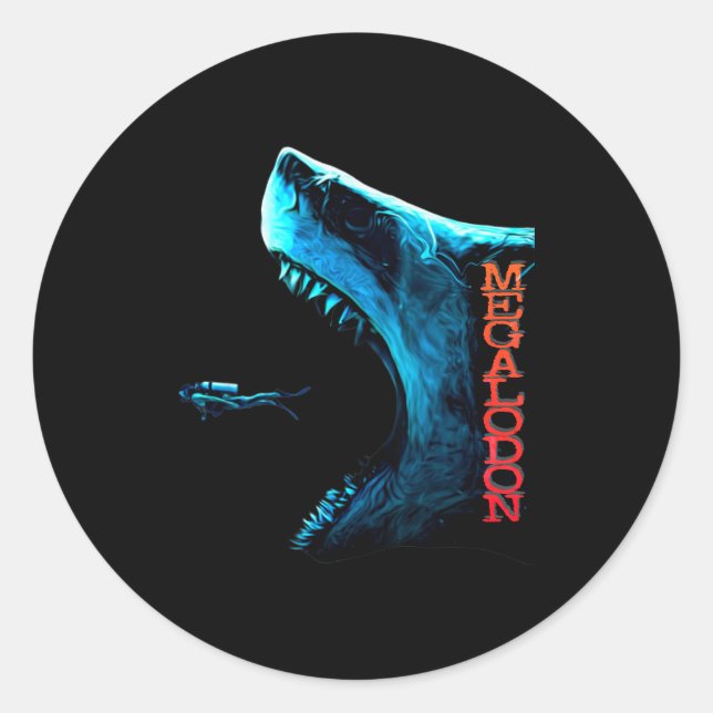 Megalodon Primeval Shark Dorsal Fin Teeth Ocean Pr Classic Round Sticker (Front)