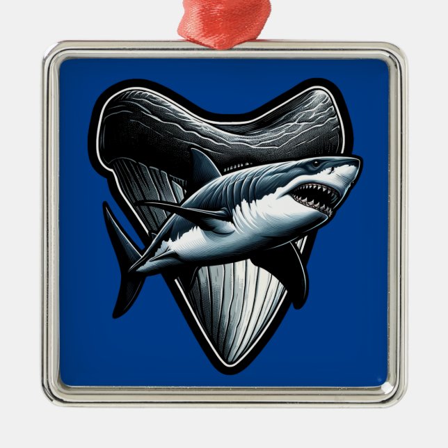 Megalodon Tooth Metal Tree Decoration (Front)