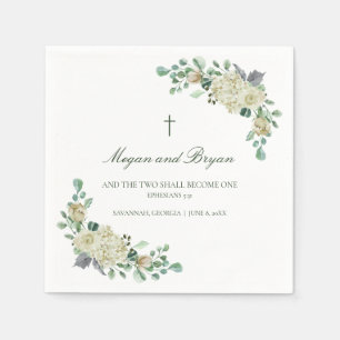 Megan Christian Cross Greenery Wedding Cocktail Napkin