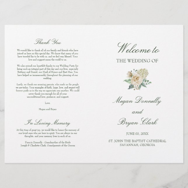 Megan Christian Folded Wedding Ceremony Program (Front)