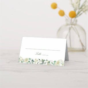Megan Elegant Greenery White Flowers Wedding Place Card