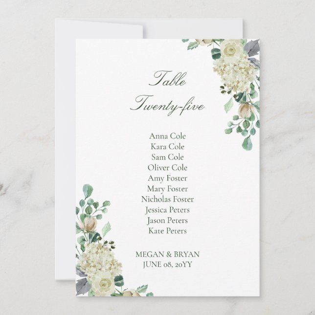 Megan Elegant Wedding Table Seating Chart Card (Front)