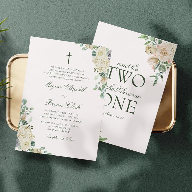 Megan Floral Watercolor Catholic Wedding Invitation (Creator Uploaded)