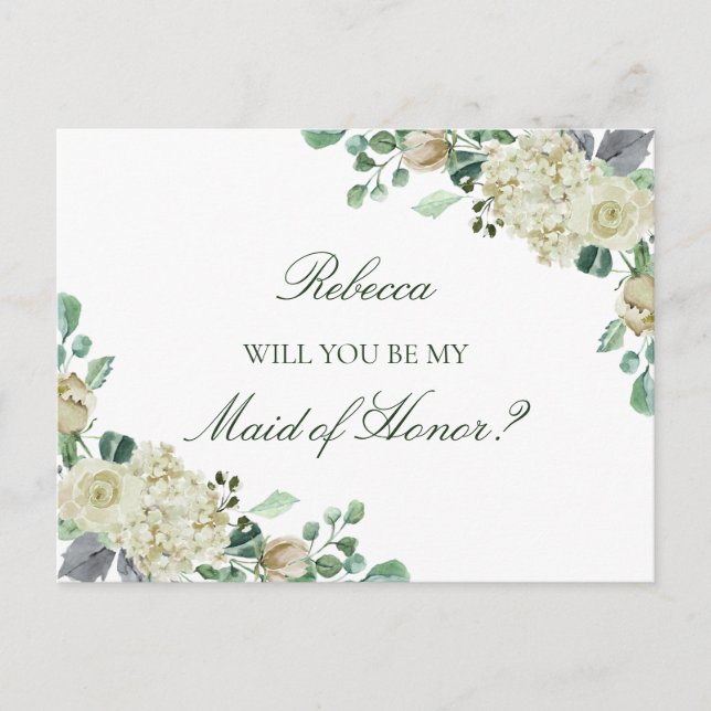 Megan Greenery Maid of Honour Bridesmaid Proposal Invitation Postcard (Front)