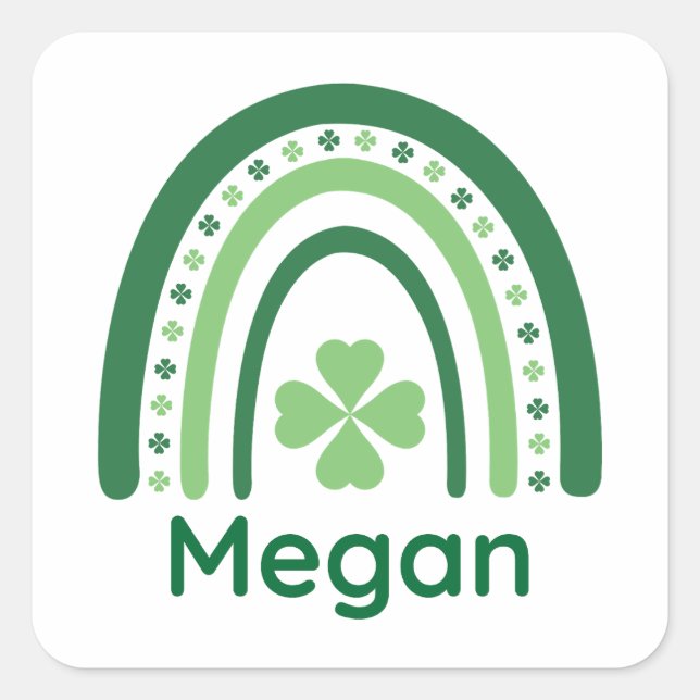 Megan Name Clover Boho Rainbow Square Sticker (Front)