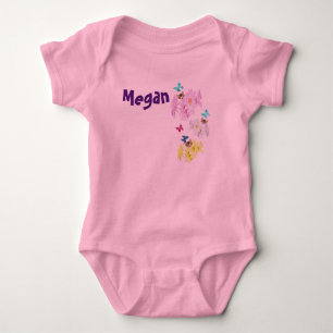 "Megan" Name With Kittens And Flowers, Baby Bodysuit
