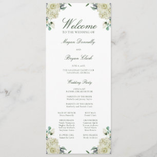 Megan White Floral Elegant Wedding Ceremony Programme