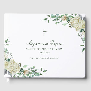 Megan White Floral & Greenery Catholic Wedding Guest Book