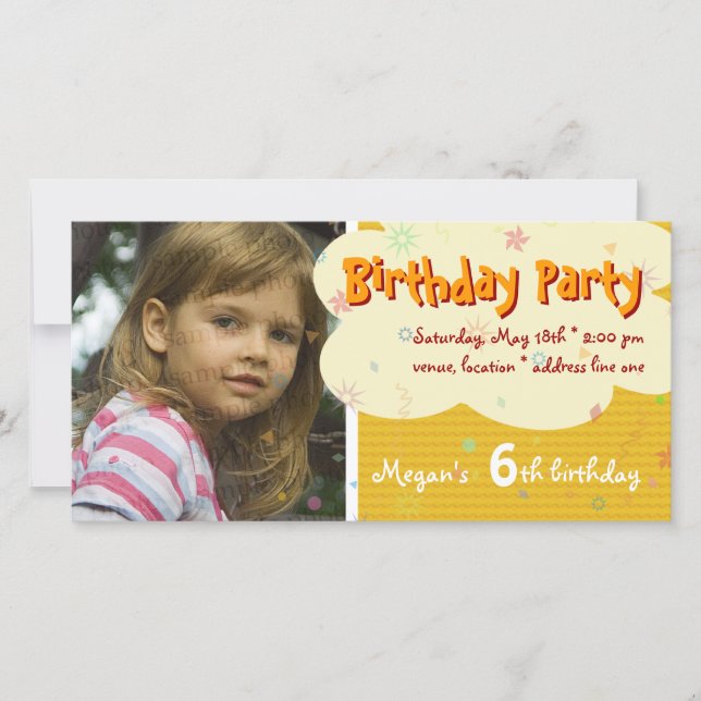 Megan's Orange Birthday Party Photo Invitation (Front)