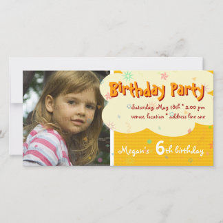 Megan's Orange Birthday Party Photo Invitation