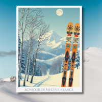 Megève France ski resort retro Postcard