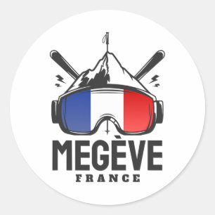 Megève France Ski Resort Retro Skiing Classic Round Sticker