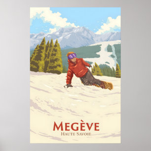 Megeve Snowboarding Travel Poster