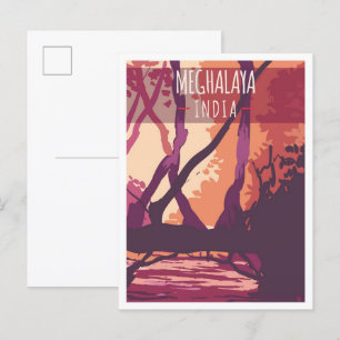 Meghalaya India Art Vintage Travel Illustration Postcard