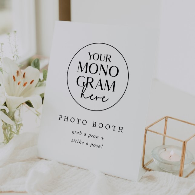 MEGHAN Black White Monogram Wedding Photo Booth Pedestal Sign (MEGHAN Black White Monogram Wedding Photo Booth Pedestal Sign)