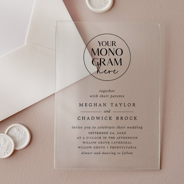 MEGHAN Elegant Unique Simple Chic Monogram Wedding Acrylic Invitations (MEGHAN Elegant Unique Simple Chic Monogram Wedding Acrylic Invitations)