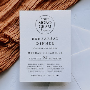 MEGHAN Monogram Black White Boho Rehearsal Dinner Invitation