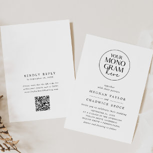 MEGHAN Monogram Black White QR Code Unique Wedding Invitation