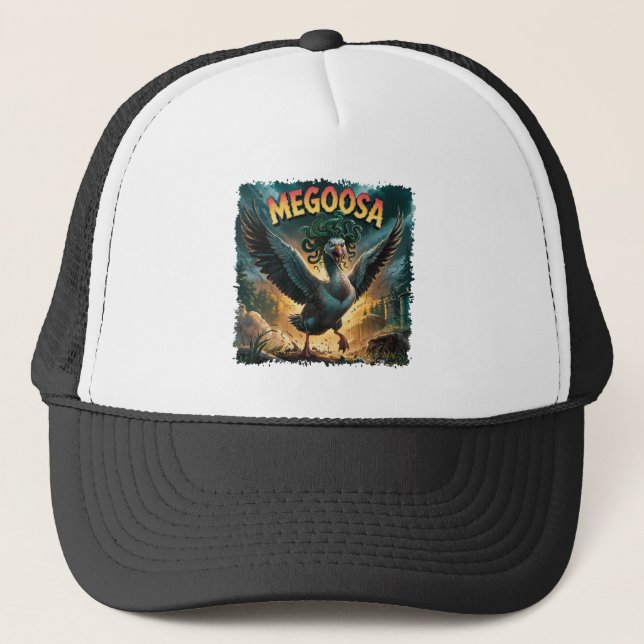 Megoosa Illustration – Medusa Goose Funny Scary Trucker Hat (Front)