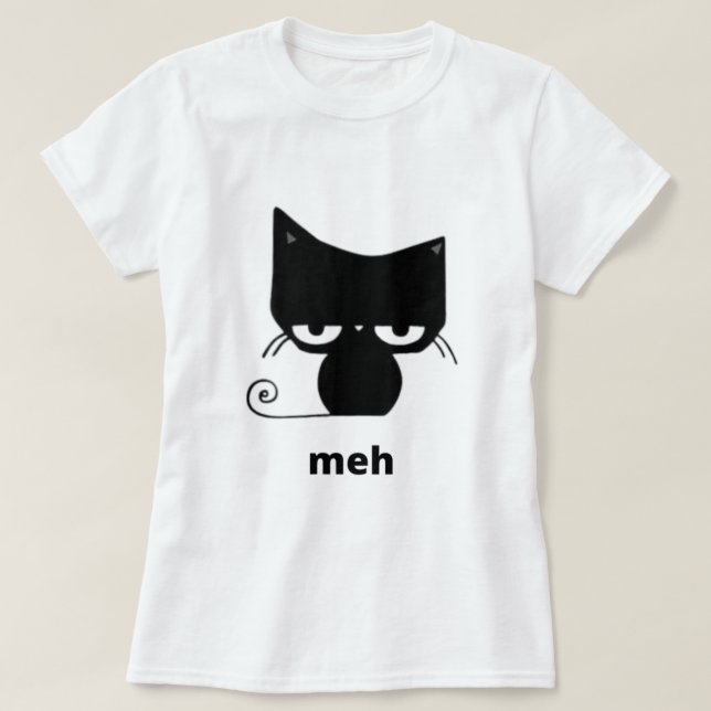 Meh Black Cat Funny  T-Shirt (Design Front)