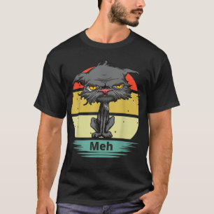 Meh Cat Funny Bored Cat With Yellow Eyes Cat Lover T-Shirt