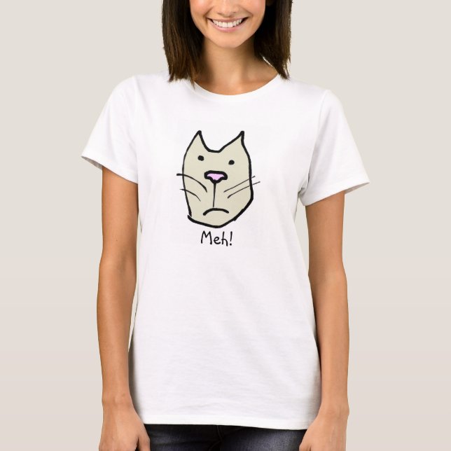 Meh Cat Funny Cartoon Kitty Who is Not Impressed T-Shirt (Front)