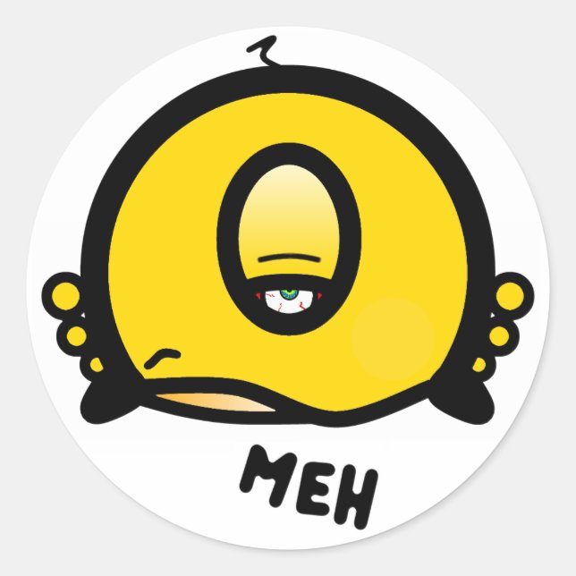 Meh One-Eyed Weird Creature Cartoon Character Classic Round Sticker (Front)
