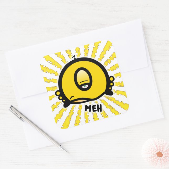 Meh One-Eyed Weird Creature Cartoon Character Square Sticker (Envelope)
