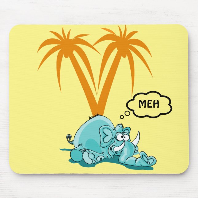 Meh. Silly Blue Elephant Cartoon with Googly Eyes Mouse Mat (Front)