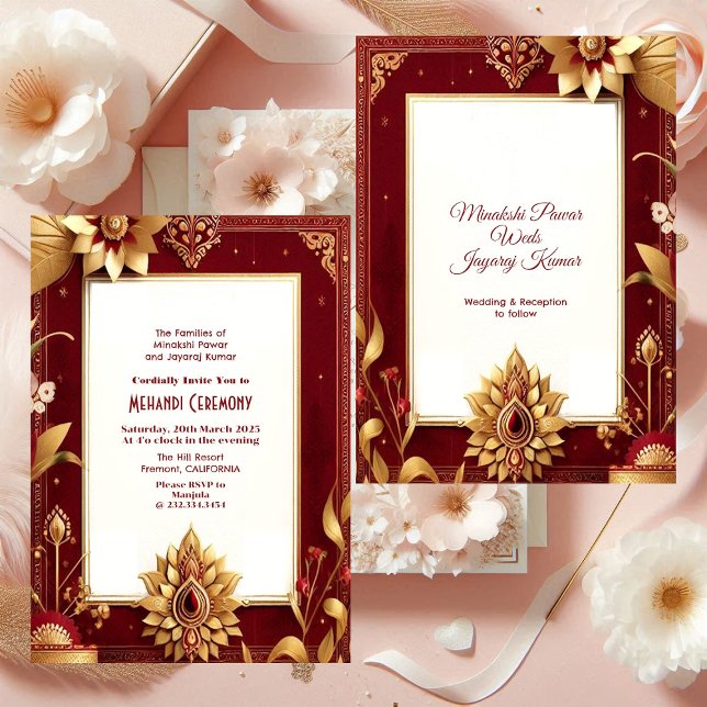 Mehandi Ceremony Asymmetric Golden Indian Wedding  Invitation (Mehandi Ceremony Asymmetric Golden Indian Wedding Invitation)