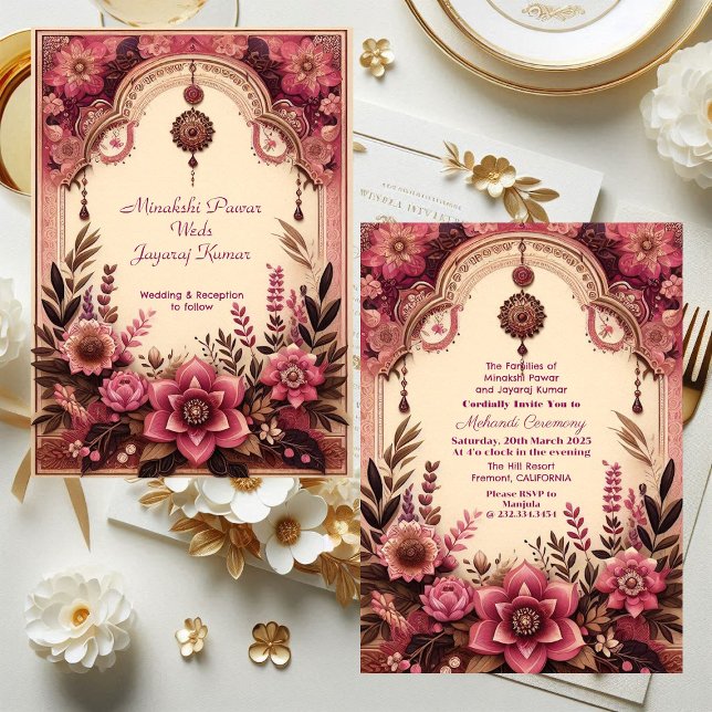 Mehandi Ceremony Mulberry Pavilion Indian Wedding  Invitation (Mehandi Ceremony Mulberry Pavilion Indian Wedding Invitation)
