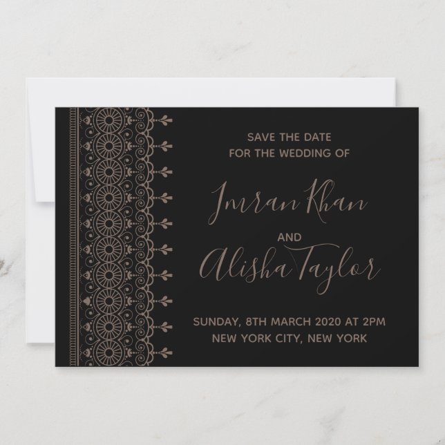 Mehendi Indian Wedding Save the date hamsa Henna (Front)