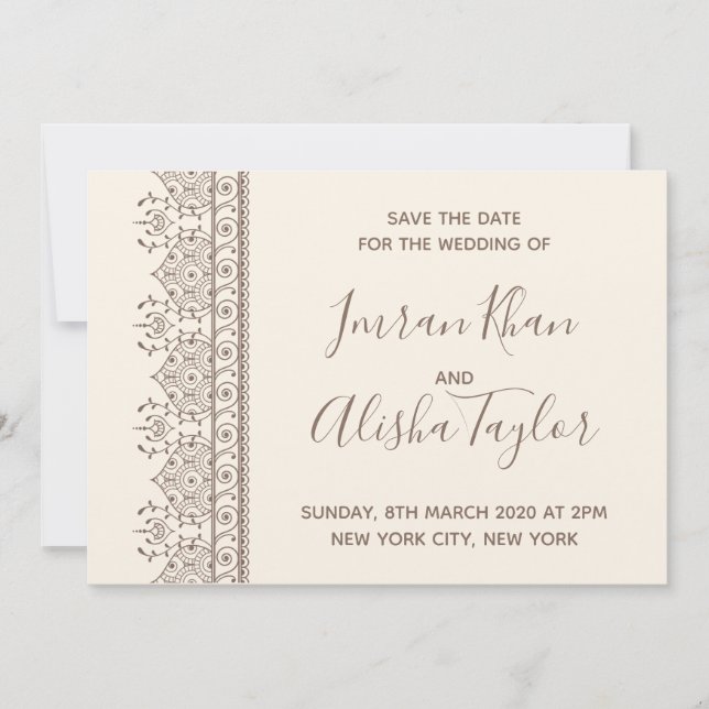 Mehendi Indian Wedding Save the date hamsa Henna (Front)