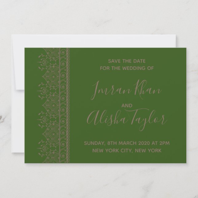 Mehendi Indian Wedding Save the date hamsa Henna (Front)