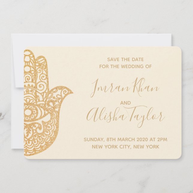 Mehendi Indian Wedding Save the date hamsa Henna (Front)
