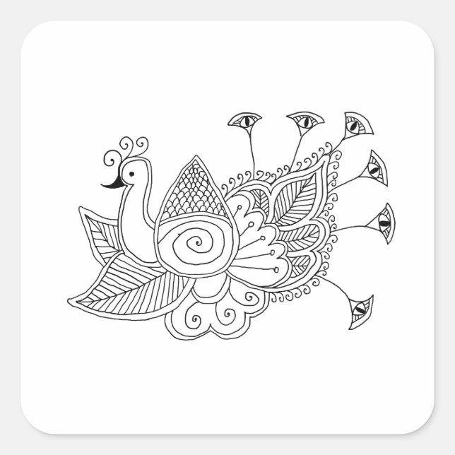 Mehendi Peacock Square Sticker (Front)