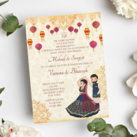 Mehndi and sangeet invitation cute Indian couple