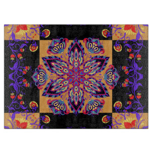 Mehndi Black and Purple Floral Graphic Artwork Cutting Board
