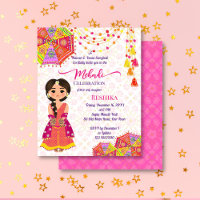 Mehndi cute Indian bride umbrellas budget invite