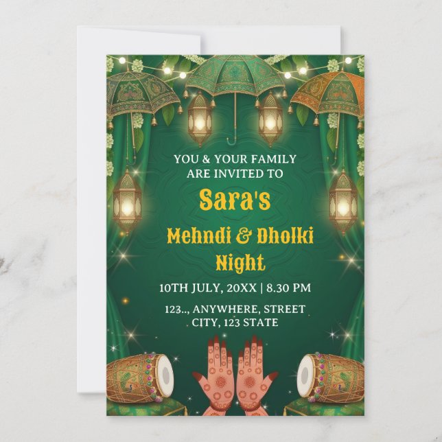  Mehndi & Dholki Night Ceremony Invitation (Front)