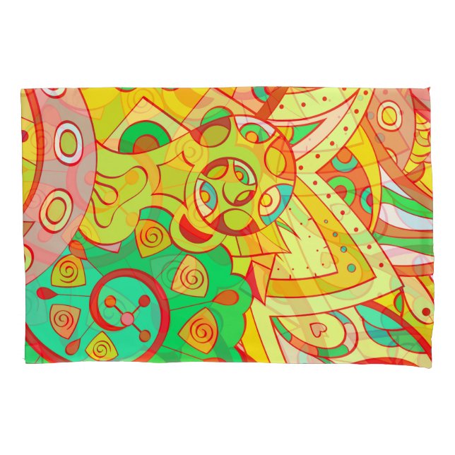 Mehndi Doodle: Colourful Ethnic Texture. Pillowcase (Front)