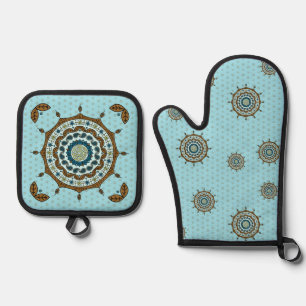 Mehndi Fantasy Copper Oven Mitt & Pot Holder Set