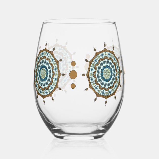 Mehndi Fantasy Copper Stemless Wine Glass (Front)
