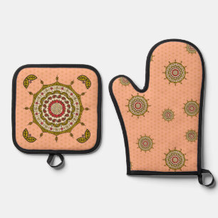 Mehndi Fantasy Gold Oven Mitt & Pot Holder Set