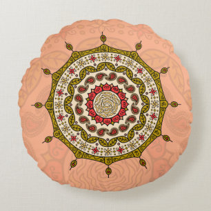Mehndi Fantasy Gold Round Pillow